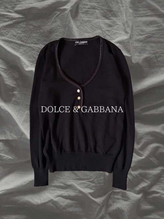 DOLCE & GABBANA Virgin Wool Gold Cardigan Black