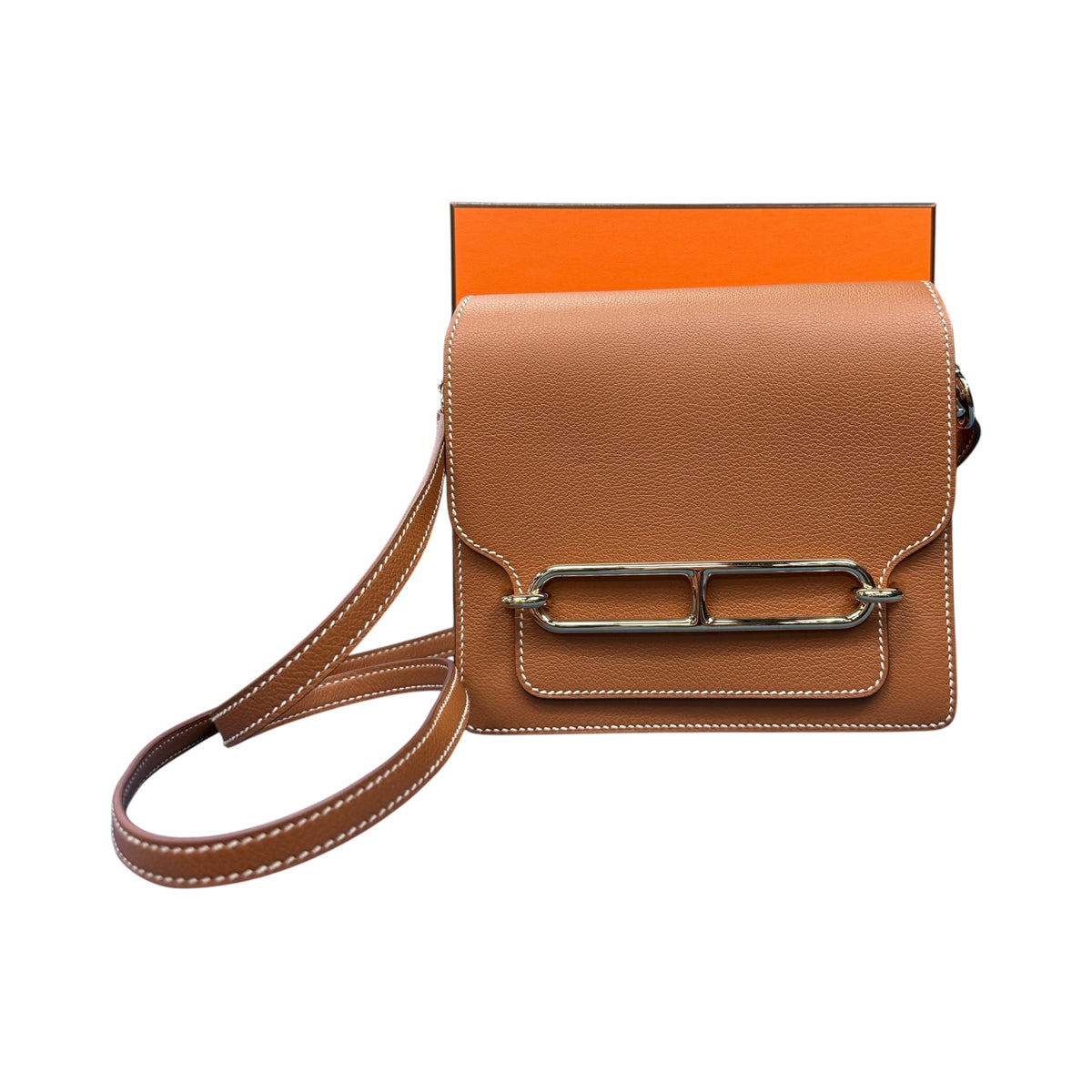 HERMÈS "Roulis Mini" Gold Evercolor Bag Gold