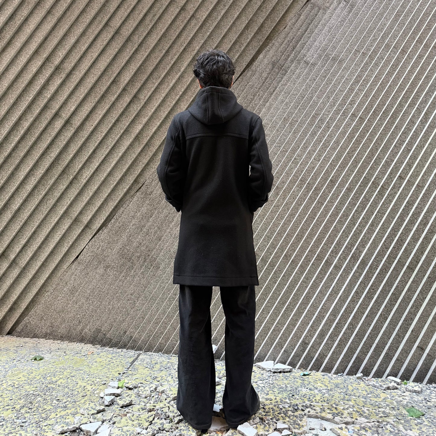 VAN Black Hooded 100% Wool Duffle Coat
