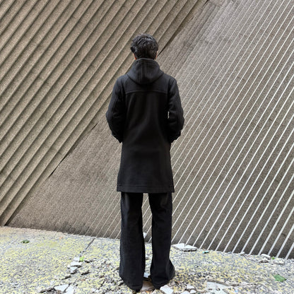 VAN Black Hooded 100% Wool Duffle Coat