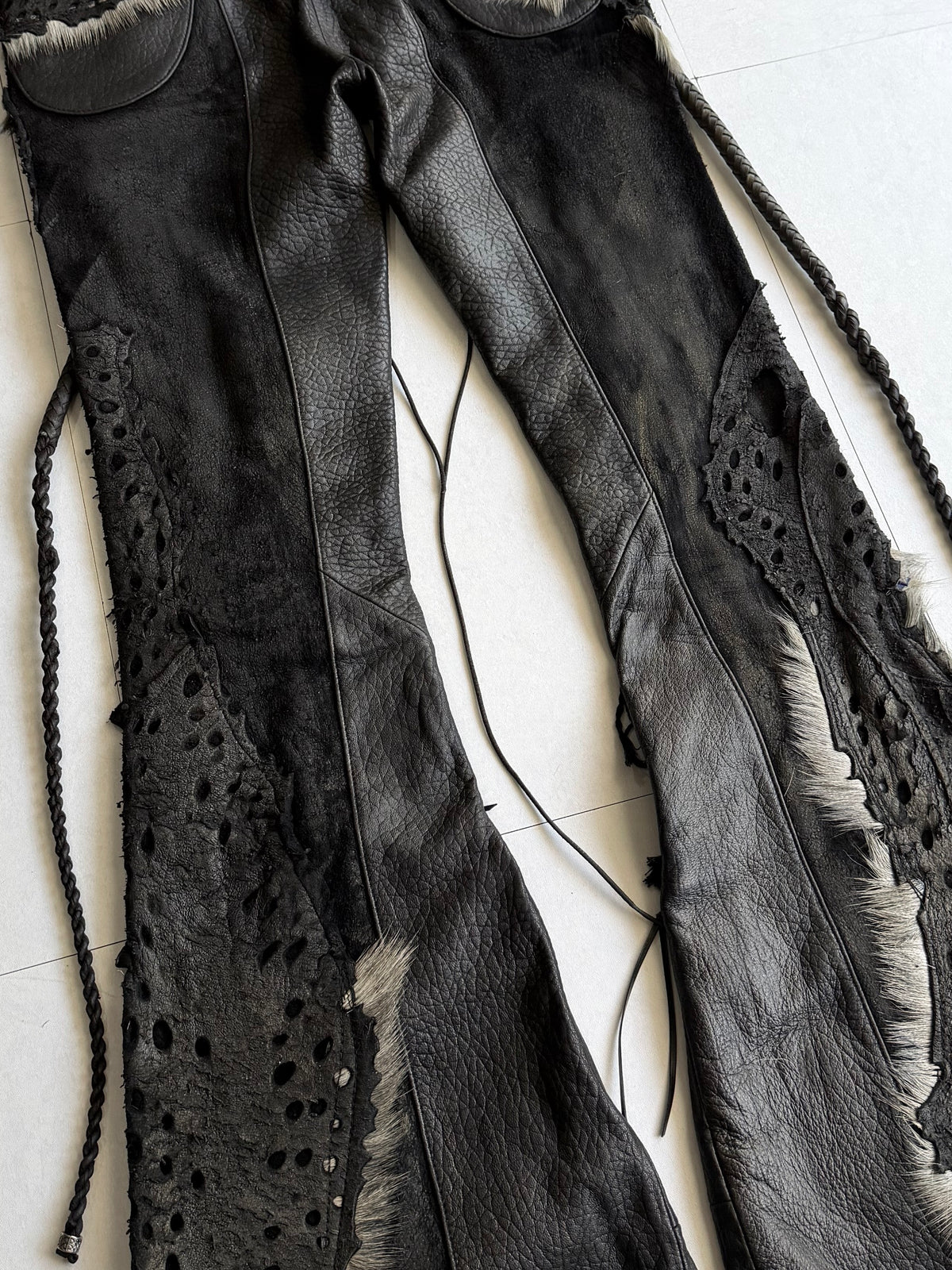 1vfudie S12 Distressed Leather Pants