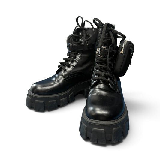 PRADA Monolith Nylon Leather Pouch Boots Size 36