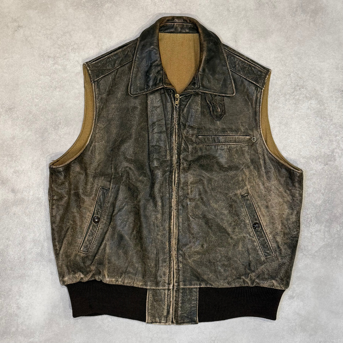 Golden Bear 80s 90s Vintage Leather Vest Brown Size XL