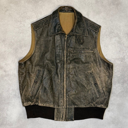 Golden Bear 80s 90s Vintage Leather Vest Brown Size XL