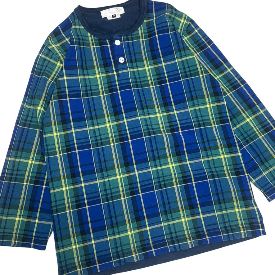 GANRYU 15SS Check Cotton Henley T-Shirt Size M