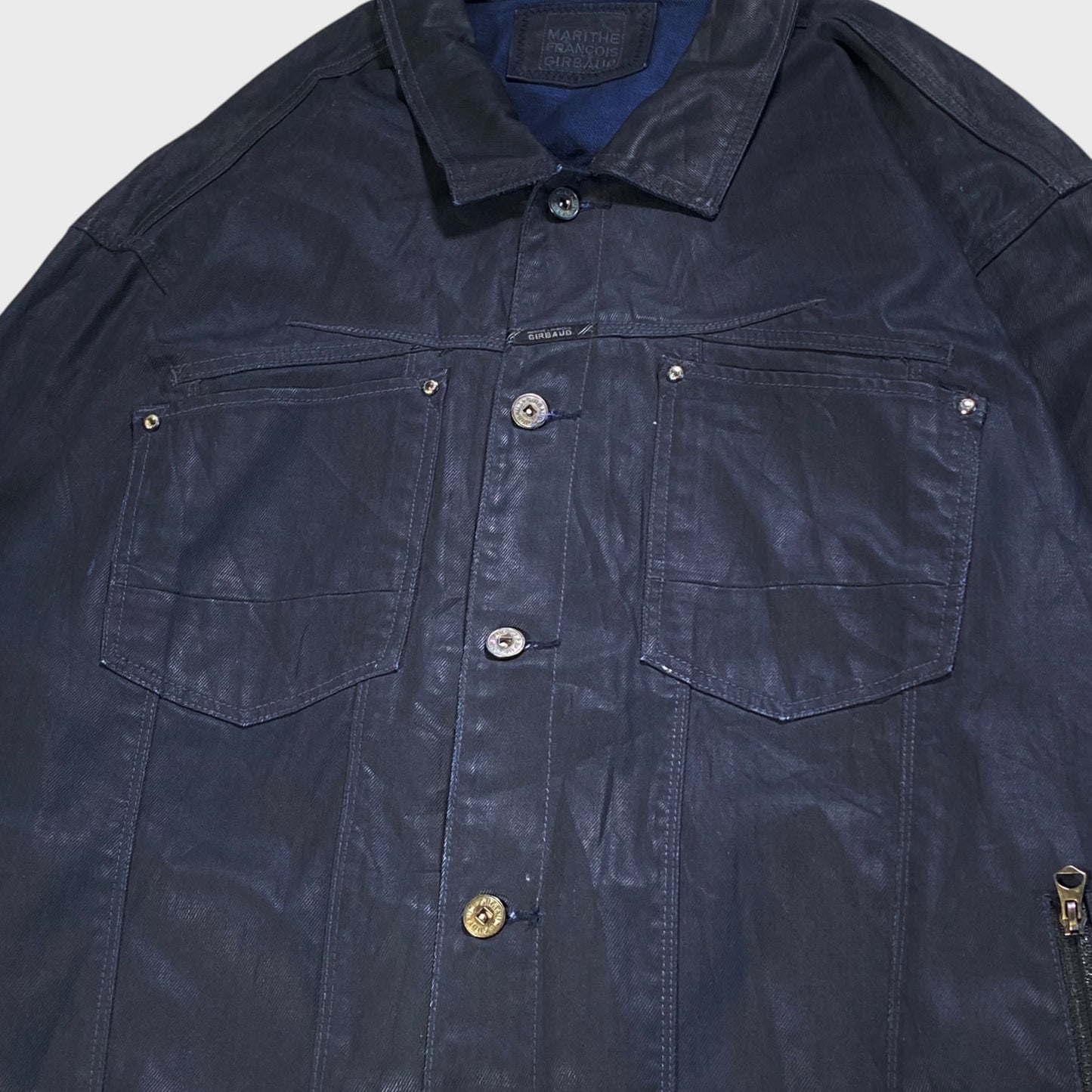 MARITHEFRANCOIS GIRBAUD Black Resin Denim Jacket Size 2XL
