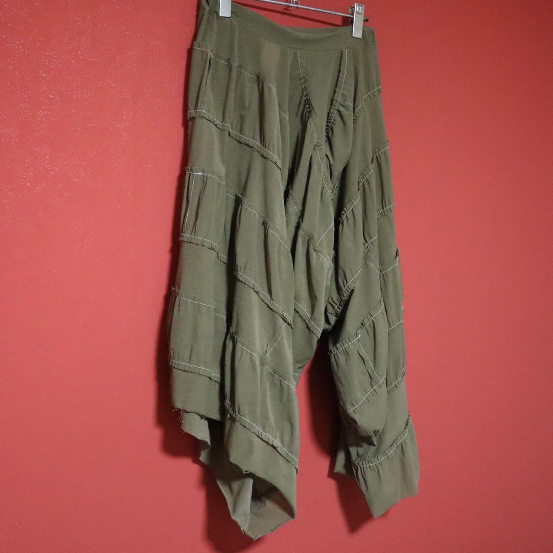 Y's Green Asymmetrical Stitch Wide Sarouel Pants Size 2