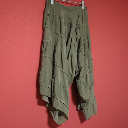Y's Green Asymmetrical Stitch Wide Sarouel Pants Size 2