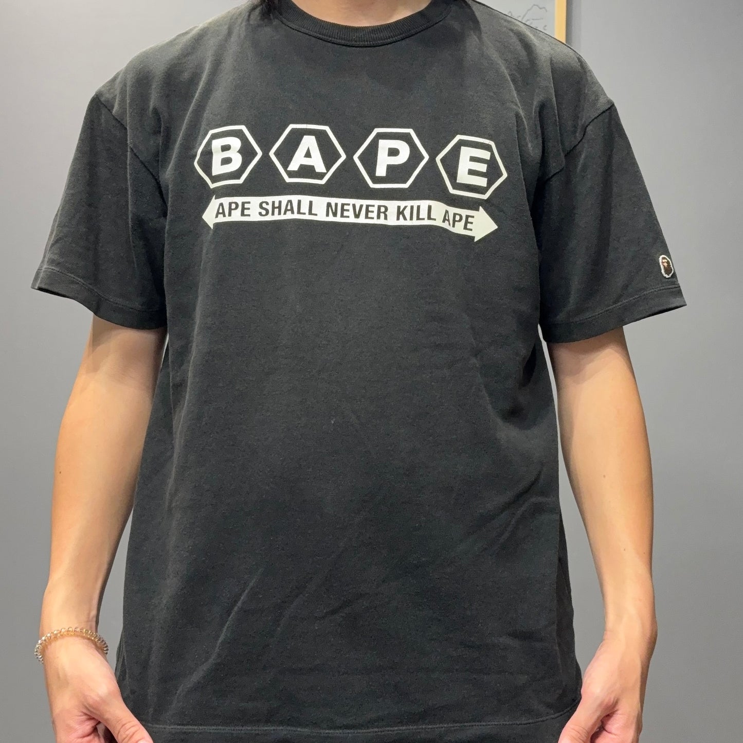 A BATHING APE Cotton Printed T-Shirt Black Size L