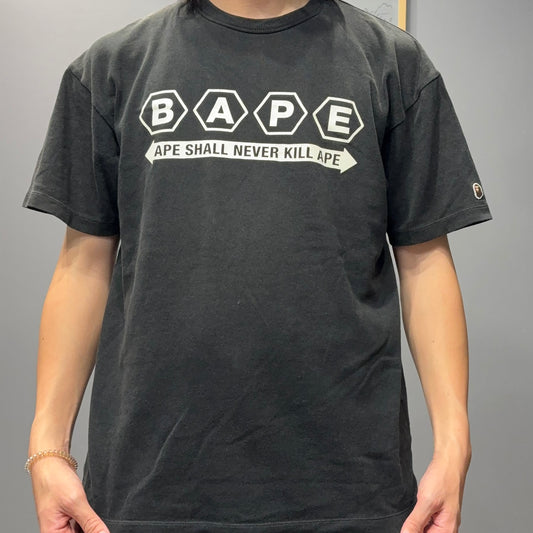 A BATHING APE Cotton Printed T-Shirt Black Size L