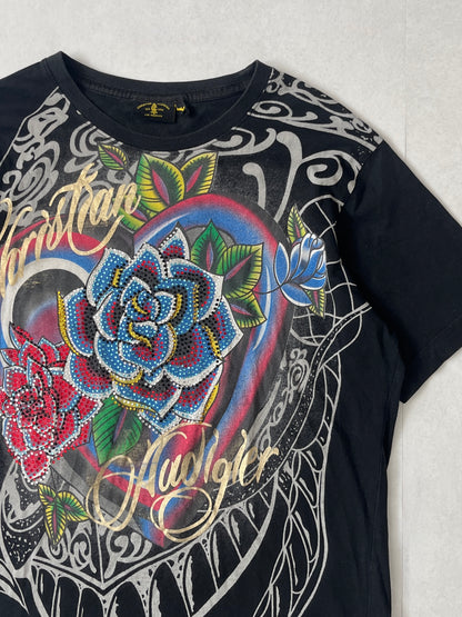 Christian Audigier Black Sequin T-Shirt Size M