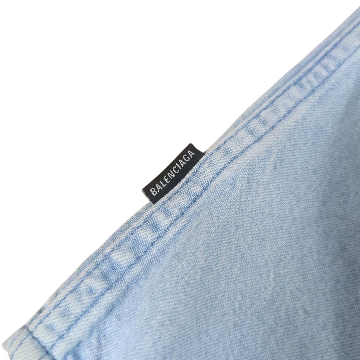 BALENCIAGA Logo Printed Washed Denim Shirt Blue Size 32