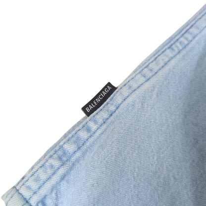 BALENCIAGA Logo Printed Washed Denim Shirt Blue Size 32