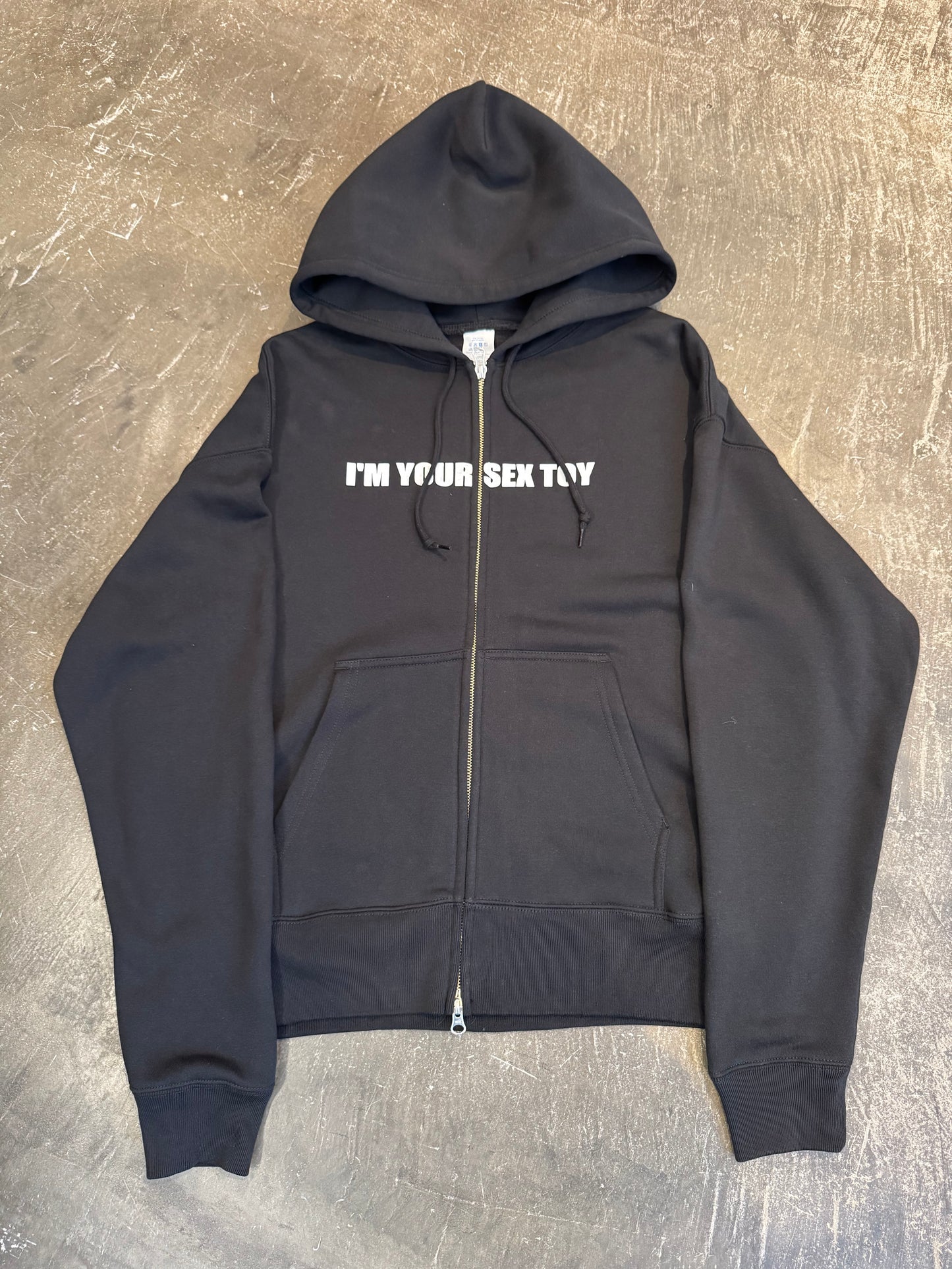 Vintage "I'M YOUR SEX TOY" Black Zip Hoodie Size S