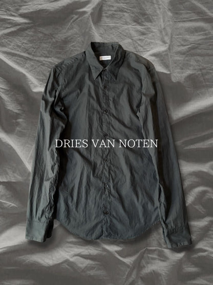 DRIES VAN NOTEN 10s Cotton Darted Dress Shirt Black Size M