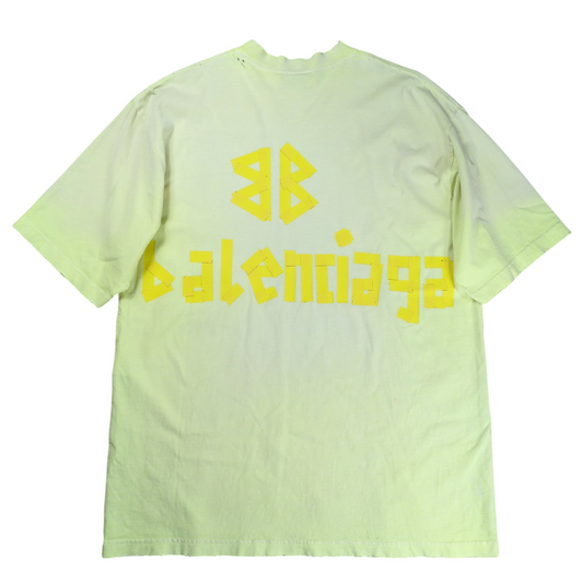 BALENCIAGA Tape Logo Crushed T-Shirt Yellow Size XS