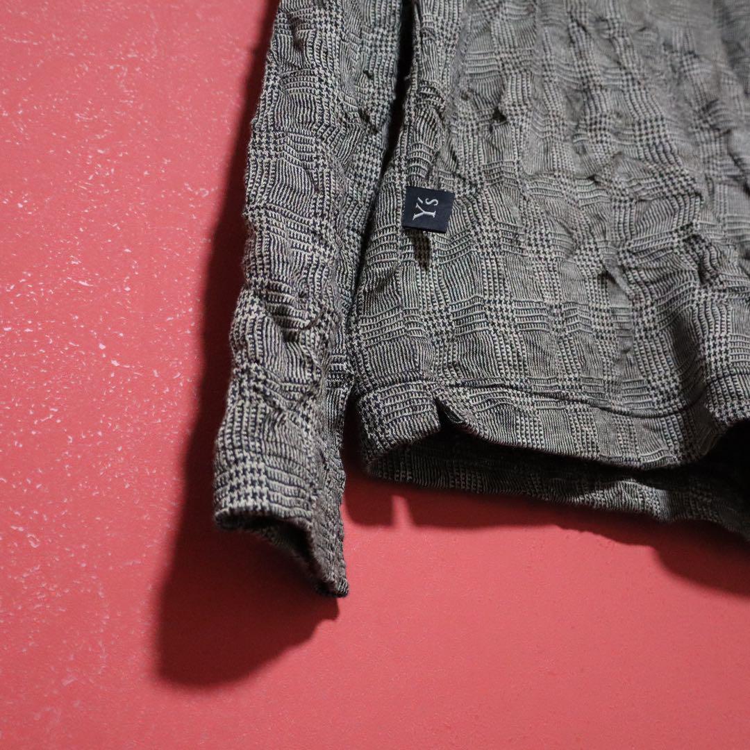 Yohji Yamamoto Glen Check Crinkled Mock Neck Long Sleeve Tee Size 2
