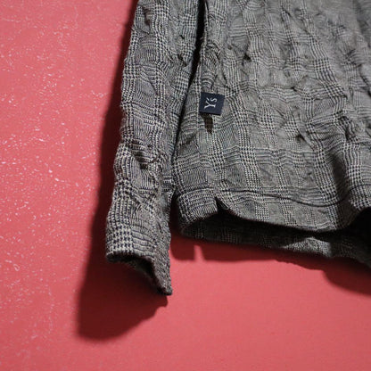 Yohji Yamamoto Glen Check Crinkled Mock Neck Long Sleeve Tee Size 2