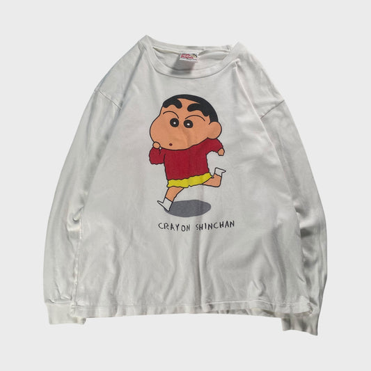 Crayon Shin-chan 90s Character Long T-Shirt White Size M