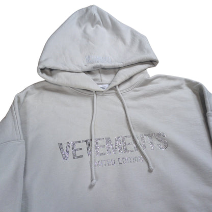 VETEMENTS 23AW Crystals Logo Oversized Hoodie Gray Size S