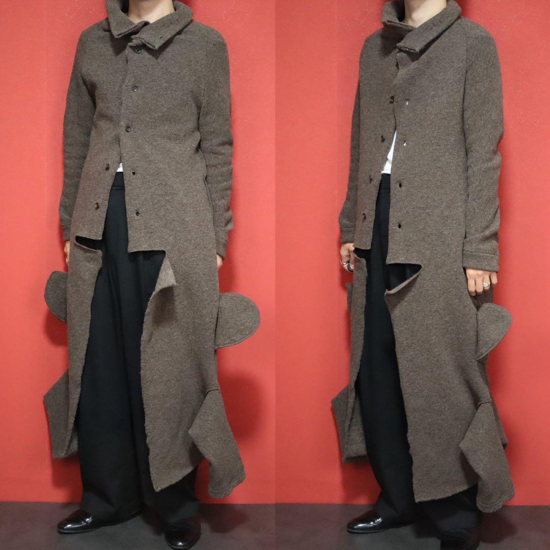 Y's 00s Asymmetric Sleeve Inside-Out Wool Coat Brown Size 3