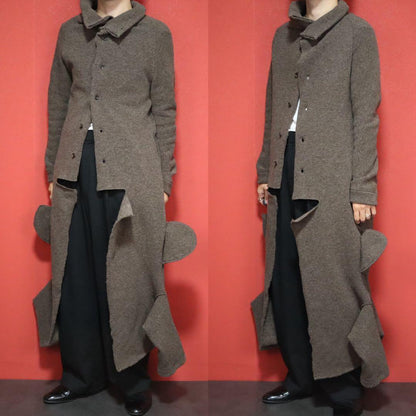 Y's 00s Asymmetric Sleeve Inside-Out Wool Coat Brown Size 3