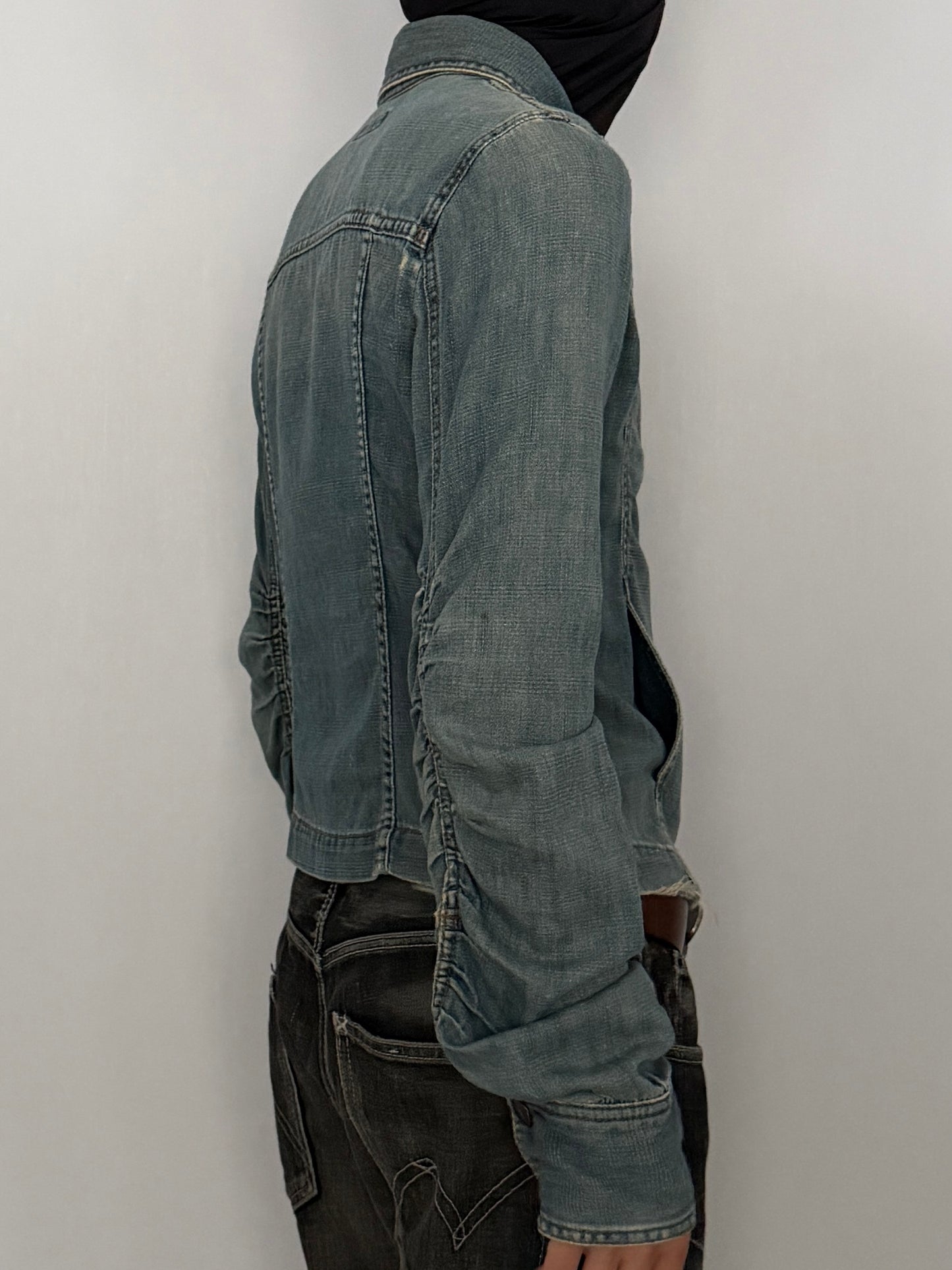 DKNY Cropped Shirred Cotton Jacket Blue Size 4