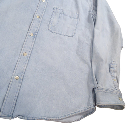 BALENCIAGA Logo Printed Washed Denim Shirt Blue Size 32