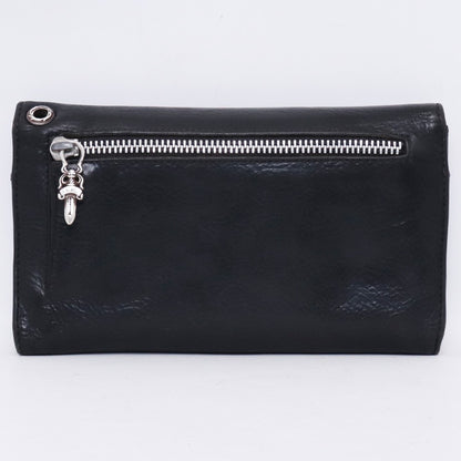 Chrome Hearts Wave Wallet Heart Button Heavy Leather Size F