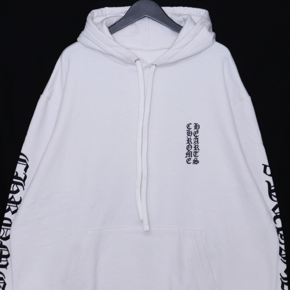 CHROME HEARTS Vertical Logo Pullover Hoodie White Size XL