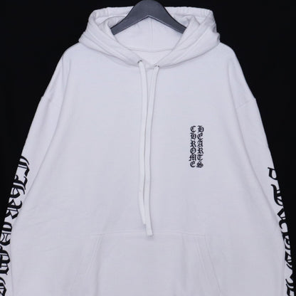 CHROME HEARTS Vertical Logo Pullover Hoodie White Size XL