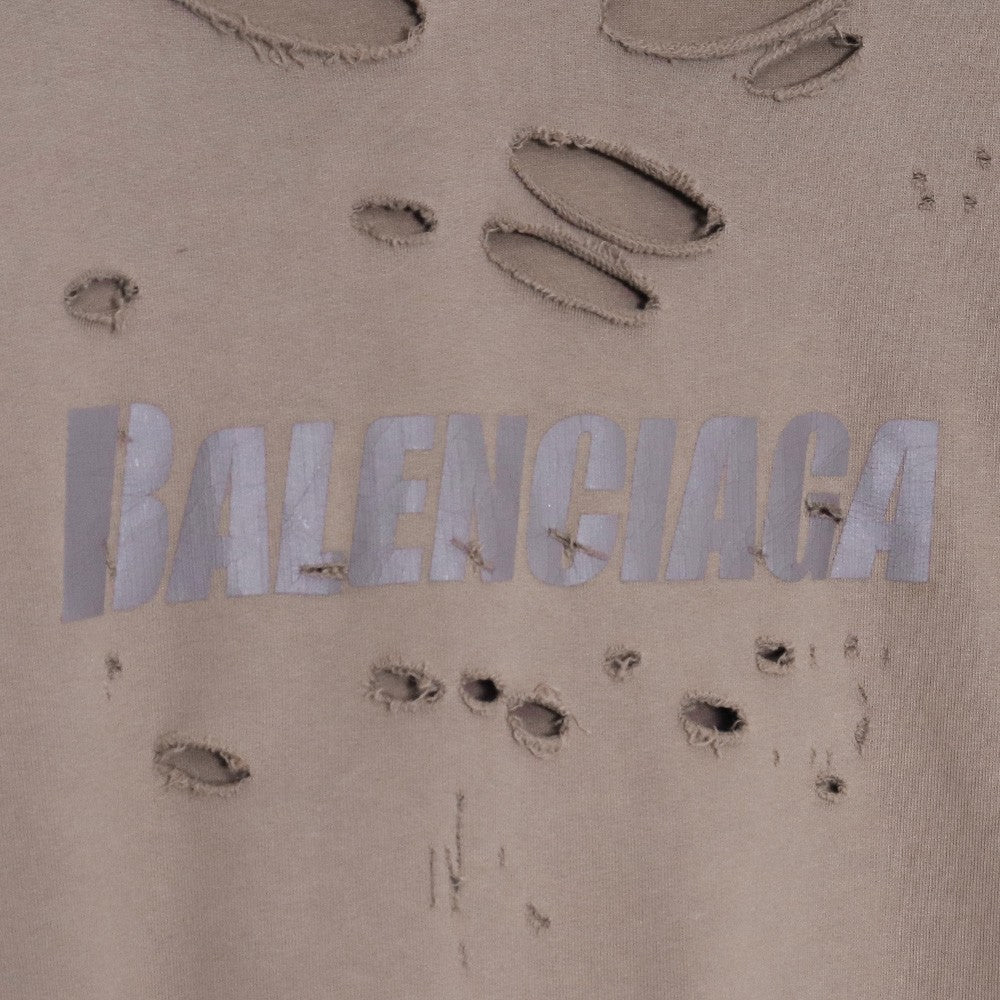 BALENCIAGA Destroyed Pullover Hoodie Brown Size XS