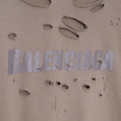 BALENCIAGA Destroyed Pullover Hoodie Brown Size XS