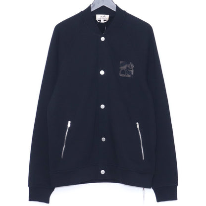 HERMES Teddy Blouson Leather Patch Jacket Navy Size L