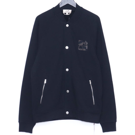 HERMES Teddy Blouson Leather Patch Jacket Navy Size L