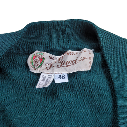 Gucci 1970's GG Logo Embroidered Web Line Cardigan Size 48