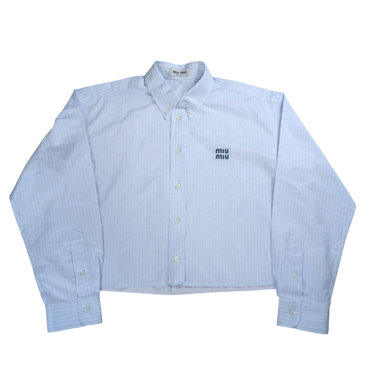 Miu Miu MIU Logo Cropped L/S Shirt Blue Cotton Size 38