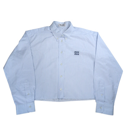 Miu Miu MIU Logo Cropped L/S Shirt Blue Cotton Size 38