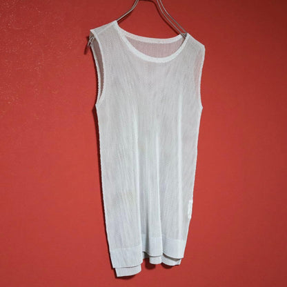 PLEATS PLEASE White Sheer Mesh Pleated Tank Top Size XS