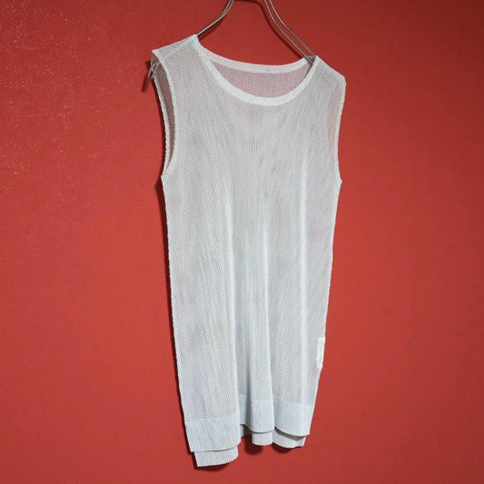 PLEATS PLEASE White Sheer Mesh Pleated Tank Top Size XS