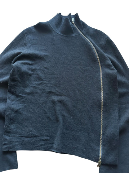 Jean Paul Gaultier Curved Diagonal Zip Knit Sweater Size S