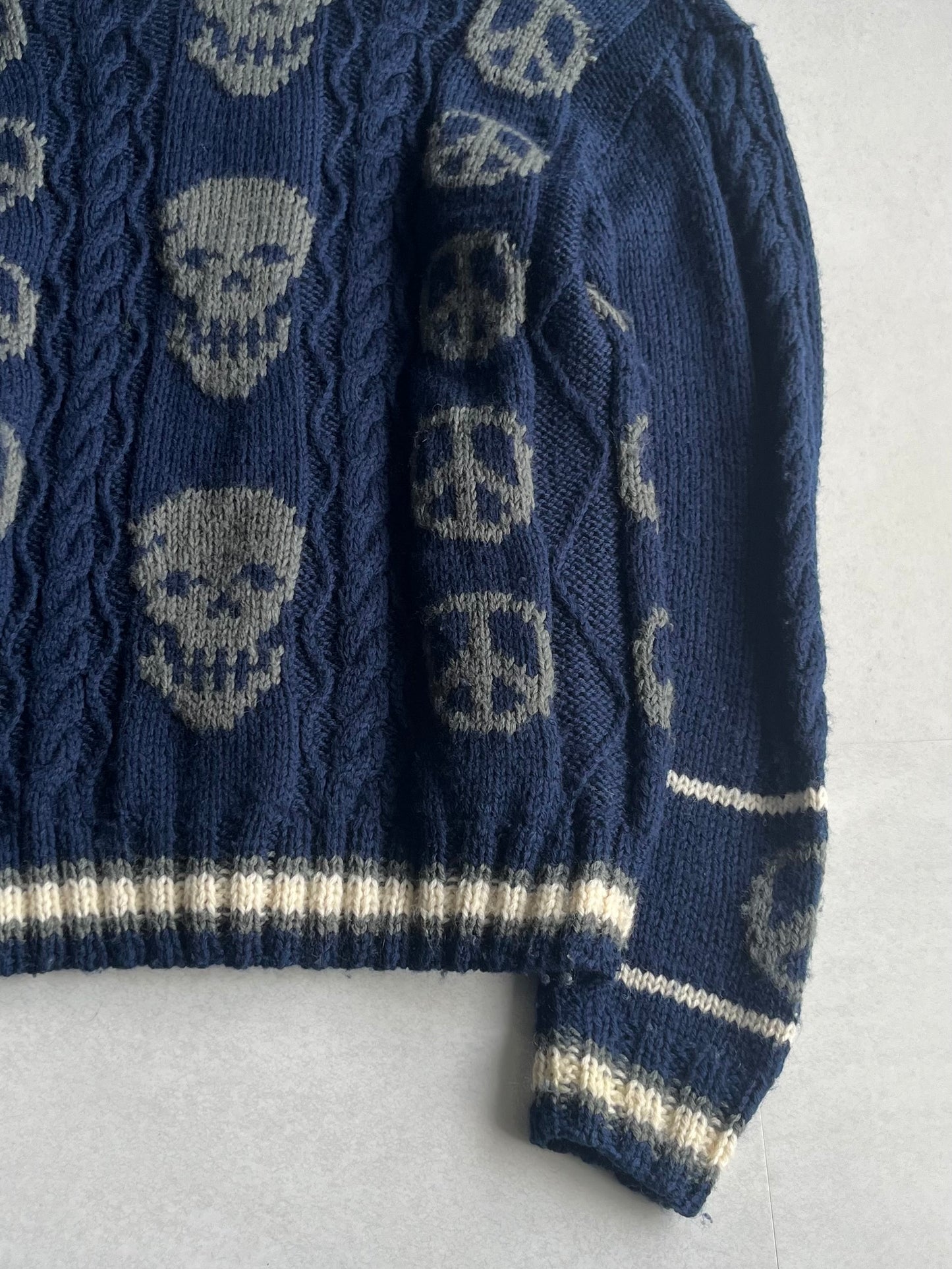 Vintage Milkboy Skull Blue Wool Cardigan Size M