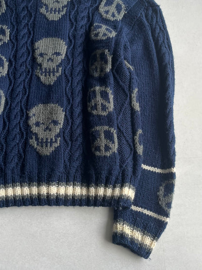 Vintage Milkboy Skull Blue Wool Cardigan Size M
