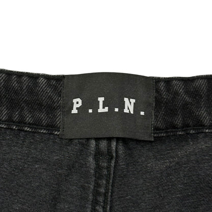 P.L.N. Super Long Leather Panel Pants Black Size M