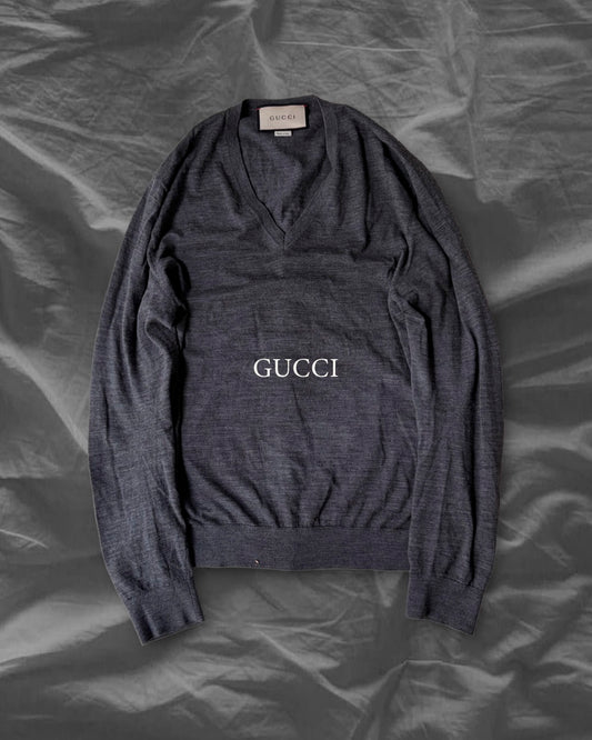 GUCCI 16AW Alessandro Michele Wool V-Neck Knit Gray Size S