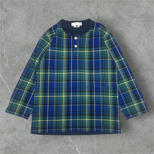 GANRYU 15SS Check Cotton Henley T-Shirt Size M