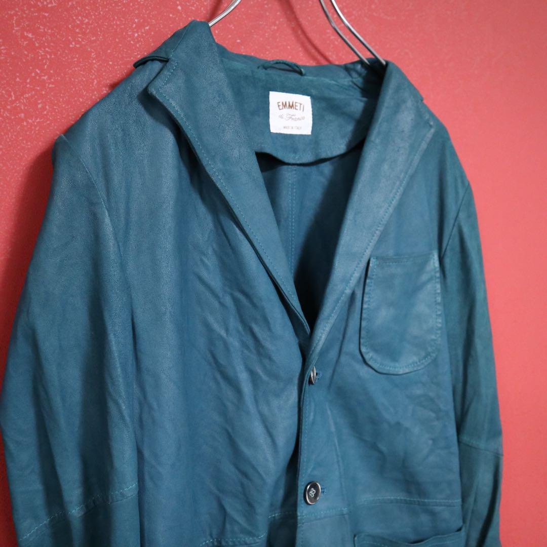 Vintage EMMETI Turquoise Blue Lamb Leather 3-Button Size 44