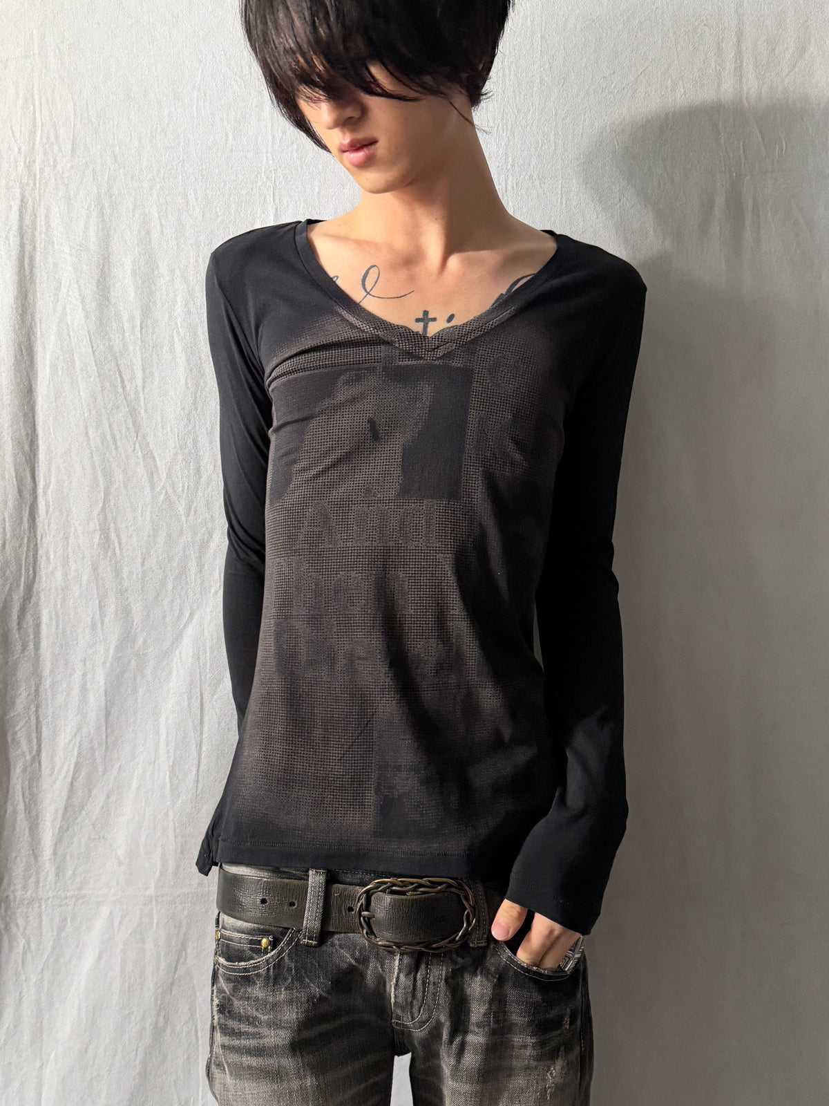 DIESEL Graphic V-Neck Long Sleeve Cotton