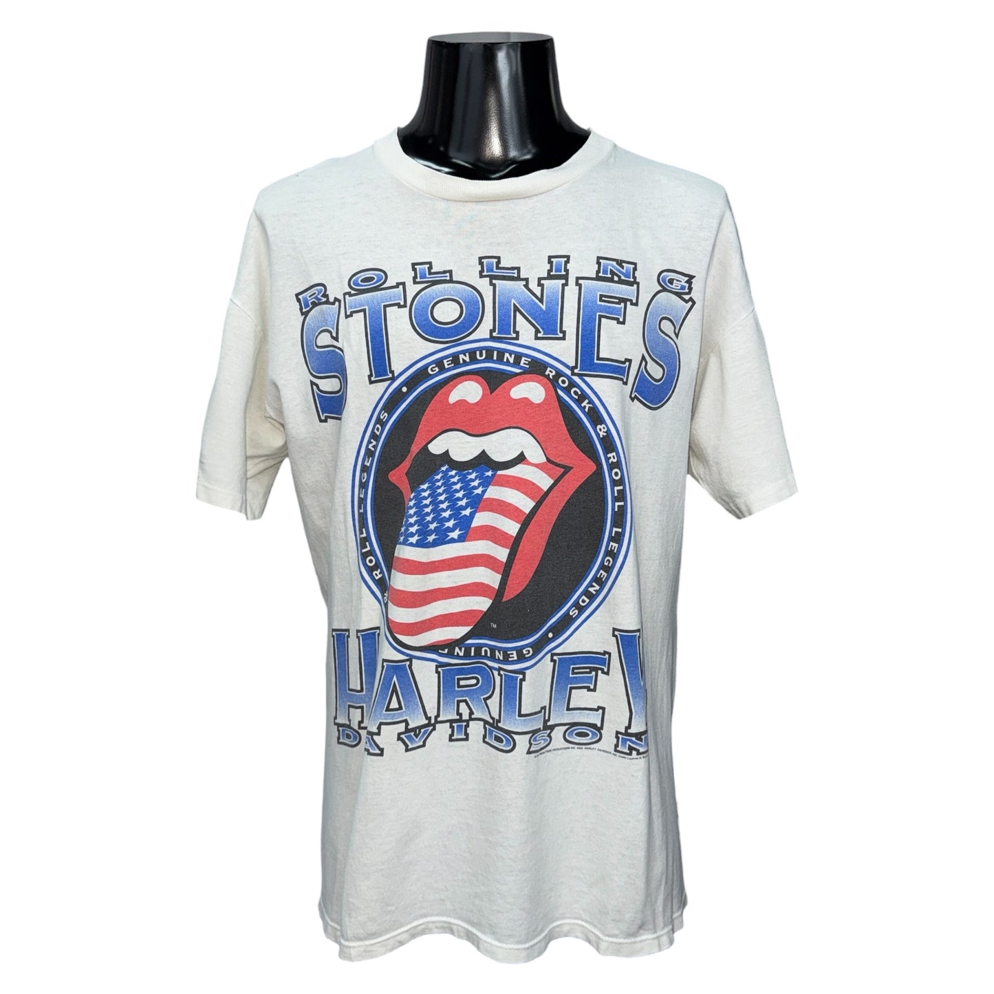 THE ROLLING STONES 90s Harley-Davidson Flag Lips Tee Size L
