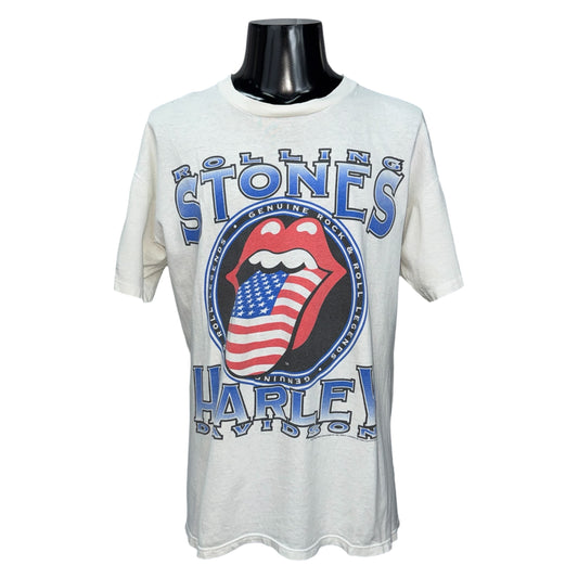 THE ROLLING STONES 90s Harley-Davidson Flag Lips Tee Size L